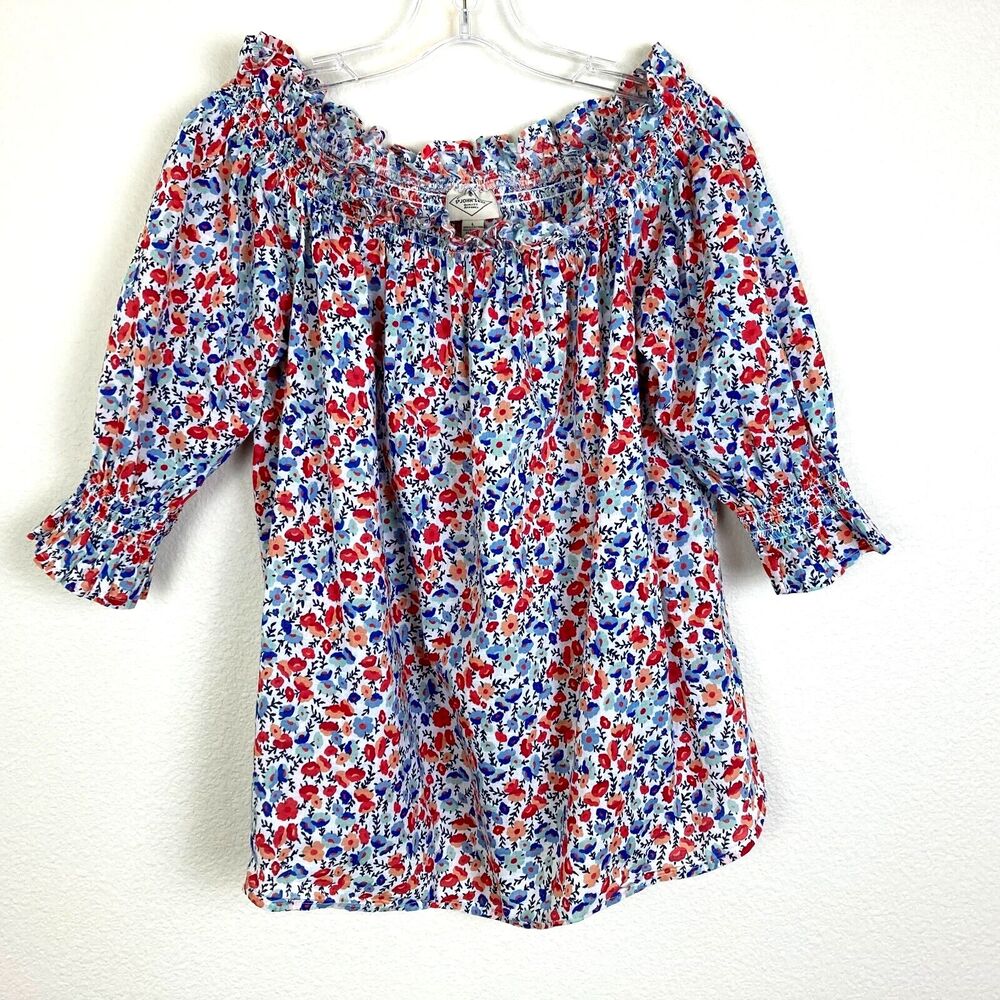 St. John's Bay Off The Shoulder Blouse Size M-L Multicolor Floral Cotton Boho